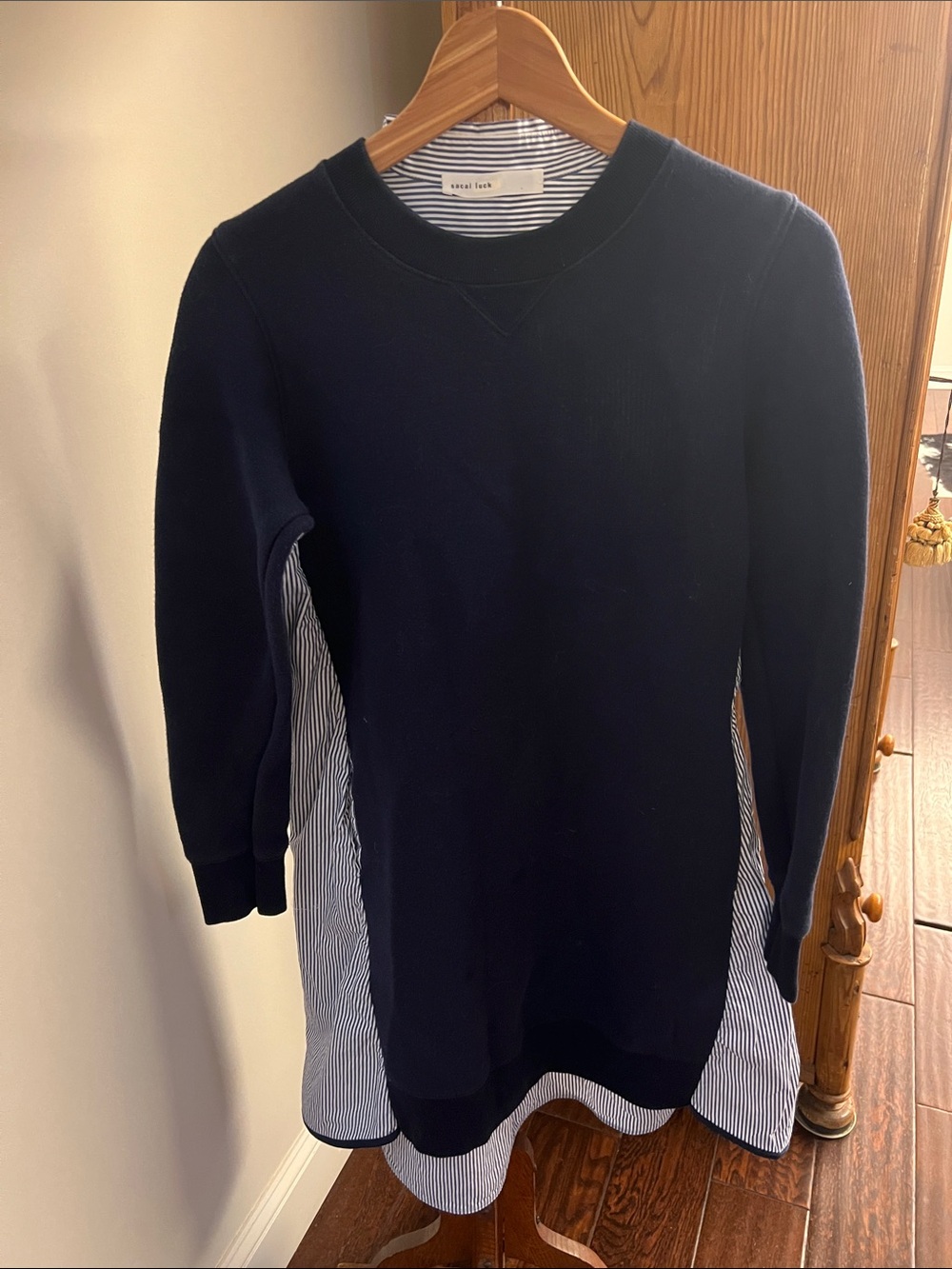 Sacai Navy Layered navy sweatshirt Dress with Striped Shirttail